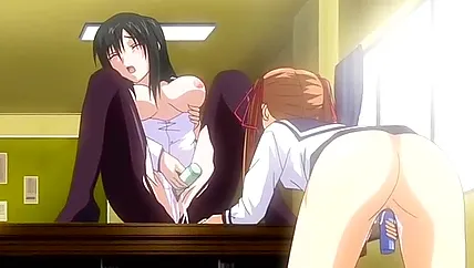 Рисованный аниме хентай с грудастыми суками и морем спермы