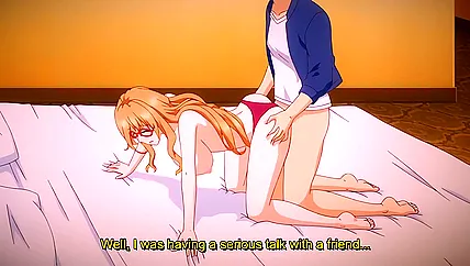 Кончил в рыжую милашку с очками, после траха с другой хентай красавицей